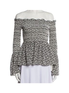 A.L.C. Black and Cream Smocked Blouse